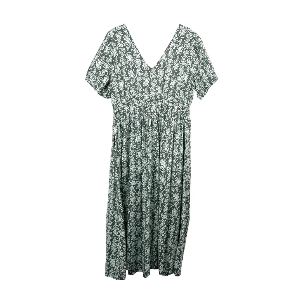 NEW J.Crew Smocked-waist poplin midi dress Size 10 Pale Spinach Eucalyptus green